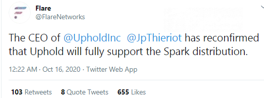 Flare fork to be supported by Uphold