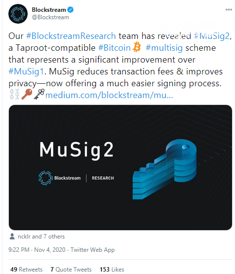 Blockstream engineers introduce MuSig2 scheme