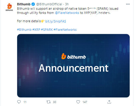 Bithumb will support Spark airdrop