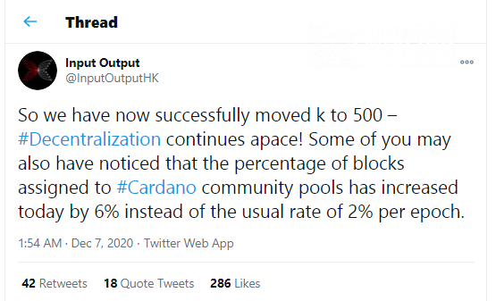 Cardano moves k to 500