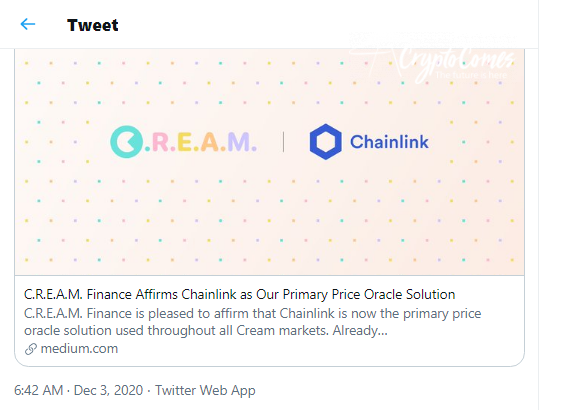 Cream adds Chainlink oracles