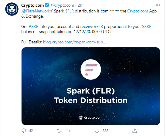 Crypto.com (CRO) and Bitstamp will support Spark airdrop