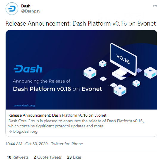 Dash (DASH) shares details of v0.16 release