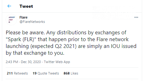 Flare Networks: 'FLR' offered by platforms are actually IoUs