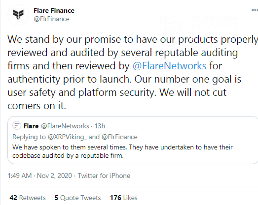 Flare Finance will perform security audit