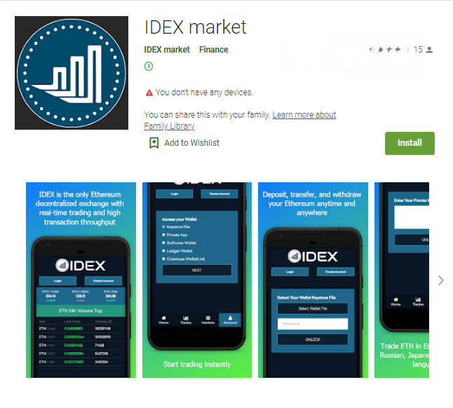 Fake IDEX app on Google Play