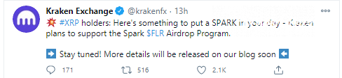 Kraken joined the club of Spark airdrop supporters