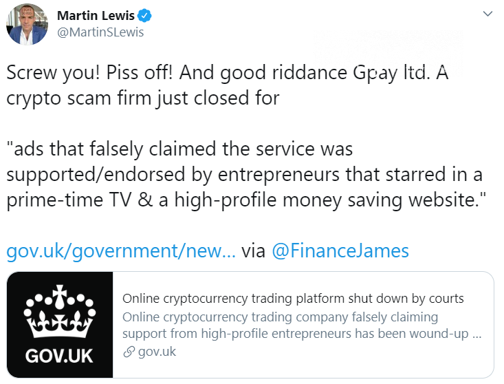 UK Courts Slams Doors on GPay Ltd Cryptocurrency Trading Website — £1.5 in Stolen Funds