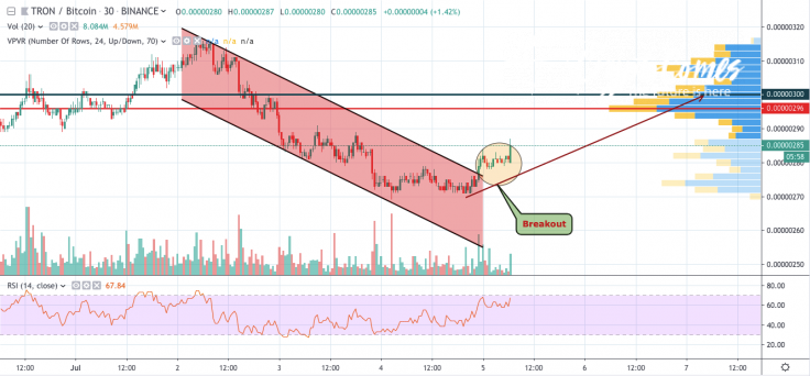 TRX/BTC 30-min chart