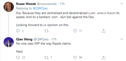 Qiao Wang slams XRP for its use-cases