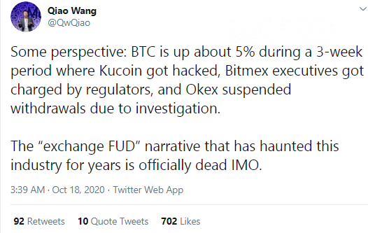 Qiao Wang indicates death of one old Bitcoin (BTC) narrative