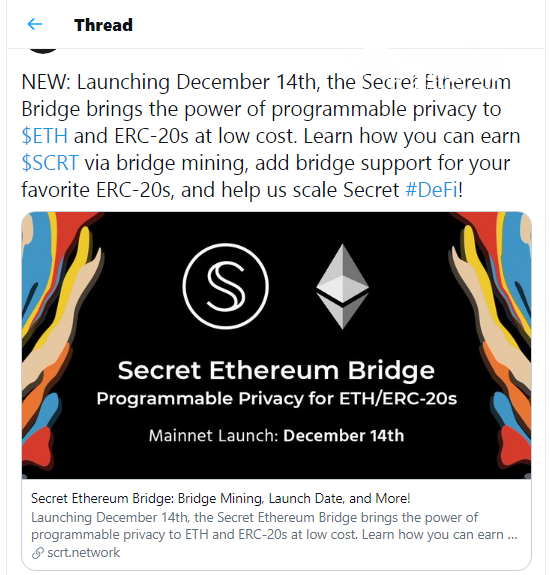 Secret Network (SCRT) launches Ethereum bridge