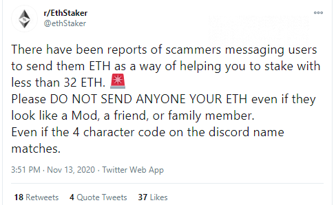 Potential Ethereum 2.0 stakers targeted by sophisticated scam