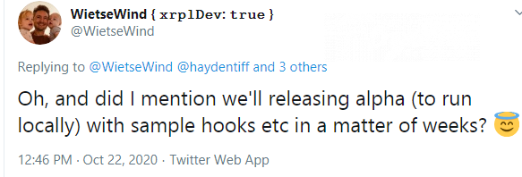 Wietse Wind: Hooks will go live in alpha mainnet in a matter of weeks