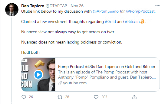 Dan Tapiero on Bitcoin and Gold: Hold both