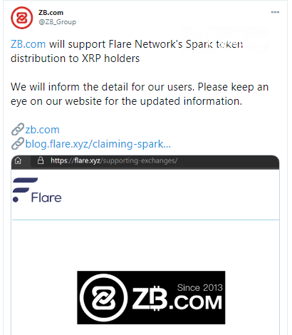 ZB.com supports Spark airdrop