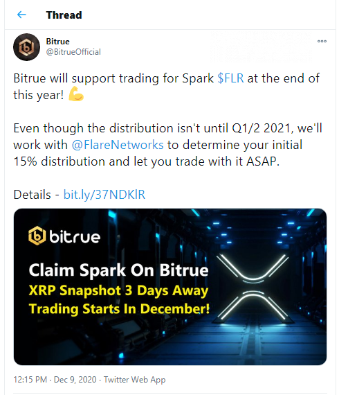 Bitrue announces Spark trading