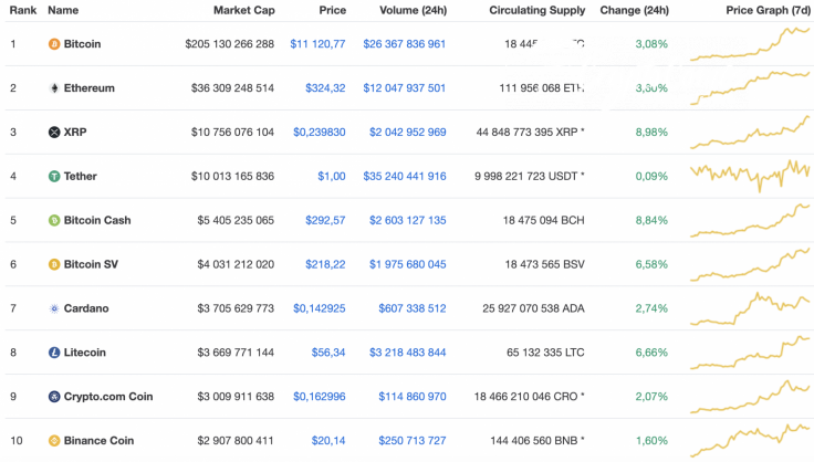 Top 10 coins by CoinMarketCap