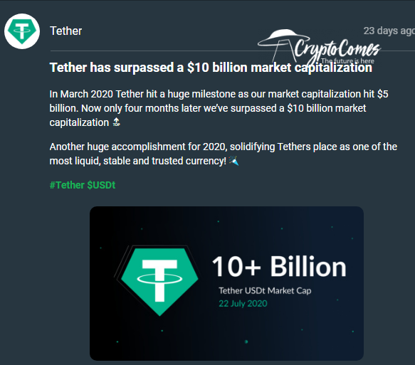 It took three weeks for USDT to add $2B in marketcap